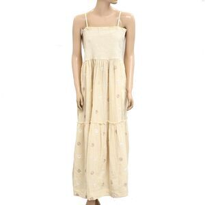 Free People Floral Embroidered Smocked Long Maxi Dress Sleeveless XL New 280372